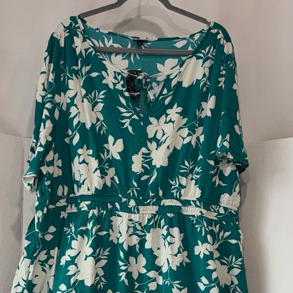 Torrid Dress Tea Length Studio Crepe De Chine Tie Neck Tiered Dress NWT 4X - Picture 7 of 13